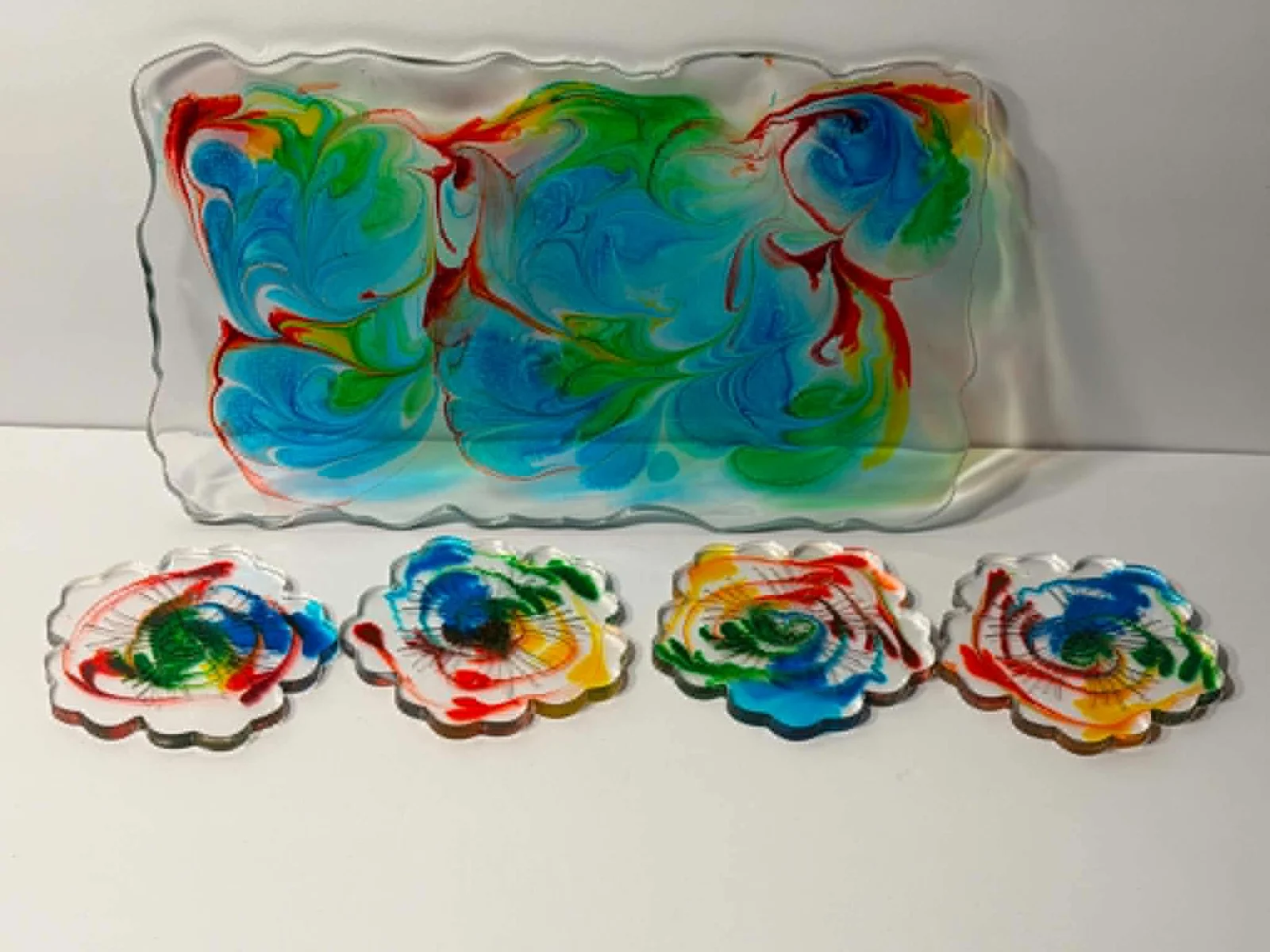 Rainbow Swirl Tray and Coaster Set